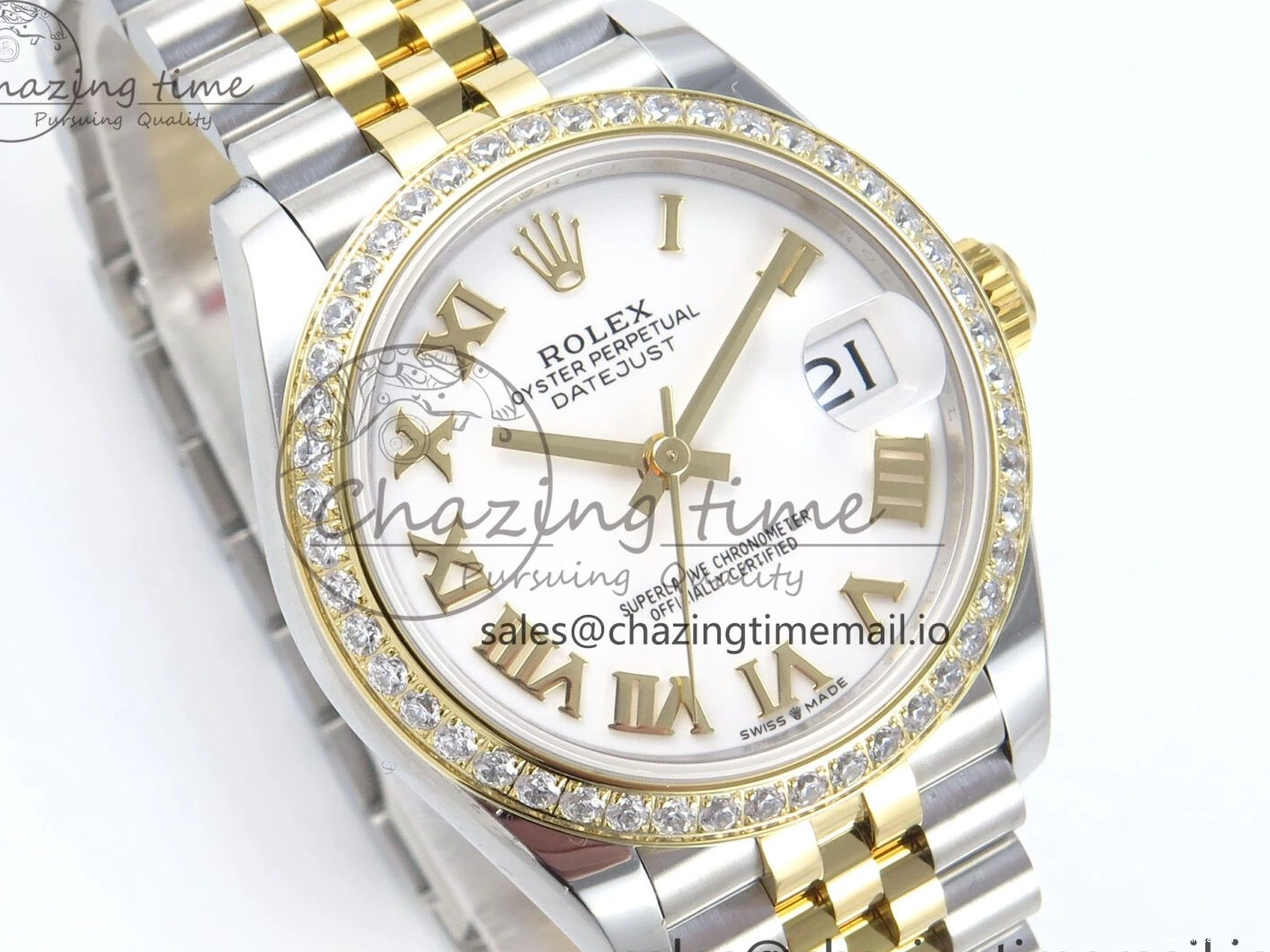 Good Copy Rolex Watches Jubilee Diamonds ETA Roman Dial 278383RBR MoistureWicking ARF SS Bracelet 904L DateJust Best 31 1:1 Bezel on White Edition Steel 407 YG 0108
